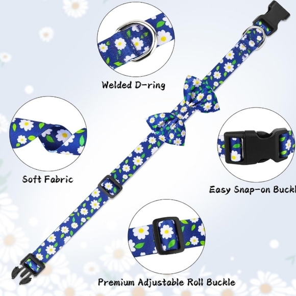 Daisy Blue Dog Collar with Removable Bow - Picture 5 of 8